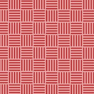 May include: A seamless pattern of red and pink horizontal and vertical lines creating a woven basket effect.