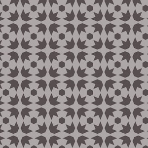 Pu&ograve; includere: Motivo ripetuto con forme geometriche in disposizione simmetrica. Il design presenta figure scure a forma di stella e forme esagonali su sfondo grigio chiaro. Il motivo &egrave; uniformemente distanziato e copre l'intera superficie.