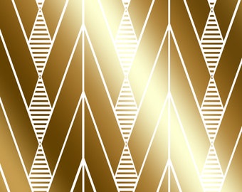 May include: A seamless pattern of gold and white chevron shapes. The gold chevrons have a gradient effect, with the lighter shade at the top and the darker shade at the bottom. The white lines create a geometric design.