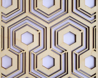 HICKS HEXAGON wooden inlay only panel for furniture. Stencil alternative for furniture. Self Adhesive panel. W109