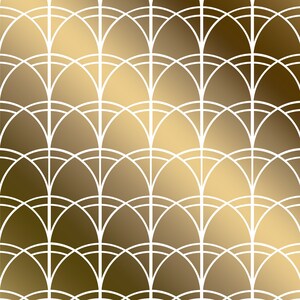 May include: A seamless pattern of white overlapping arches on a gradient background that transitions from a light gold to a dark brown.