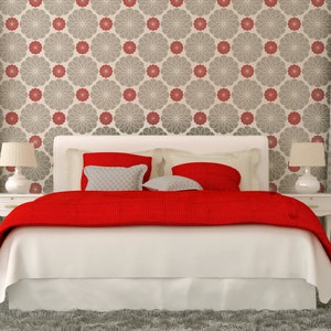 REPEATING FLOWERS All over Wallpaper Stencil / Reusable Stencil / DIY / Home Decor / Interiors / Feature Wall / Wallpaper alternative