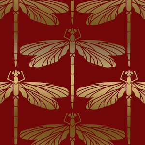 Art Nouveau Dragonfly Stencil: Repeating Pattern, Furniture Painting C277