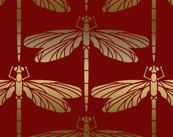 Art Nouveau Dragonfly Stencil: Repeating Pattern, Furniture Painting C277