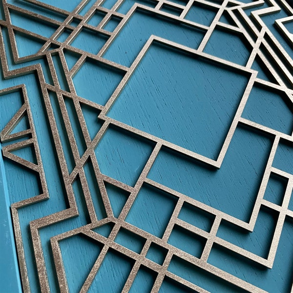 Pannello intarsiato in legno Deco Trellis: stencil autoadesivo Art Déco