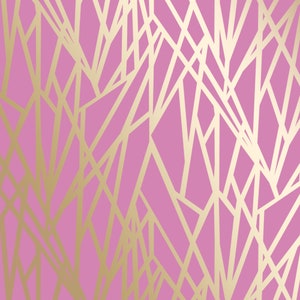 Peut inclure: Motif géométrique abstrait avec un fond rose et des lignes dorées.