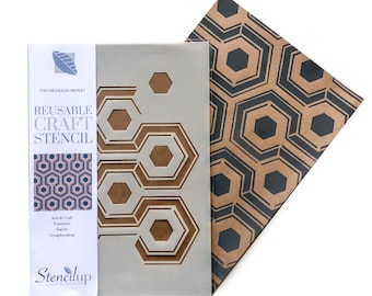 HEXAGON A4 craft stencil, furniture stencil, fabrics, scrapbooking and other crafts. Seamless geometric hexagon patterns  C151