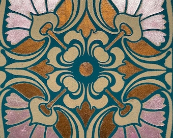 Art Nouveau Lotus Stencil: Repeating Floral Pattern, Furniture Painting