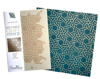 WEAVED STARS STENCIL, repeating design craft stencil. Lattice pattern for furniture painting & crafts.Moroccan pattern plastic stencil. C255