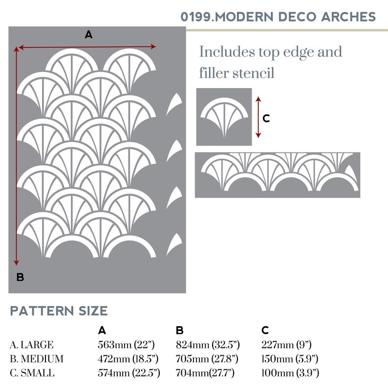 MODERN ART DECO arch wall stencil for painting. Reusable painting stencil to create a geometric art deco pattern. Painting stencil for walls zdjęcie 4