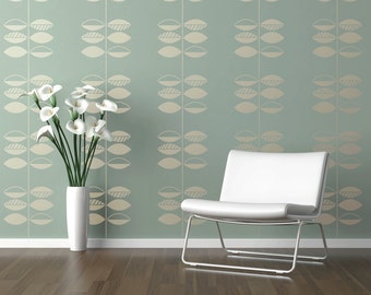 Plantilla de papel tapiz con hojas y tallos: decoración del hogar reutilizable