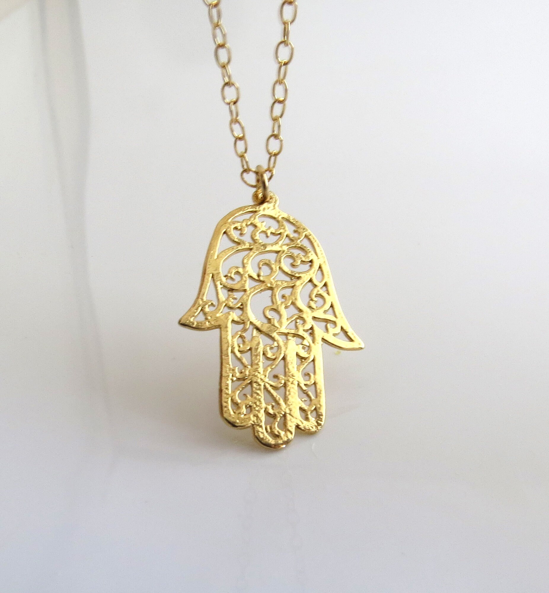 Large Gold Hamsa Necklace hand Necklace 