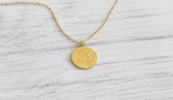 Large Gold Coin Pendant Necklace Dainty - Large Coin Pendant Necklace