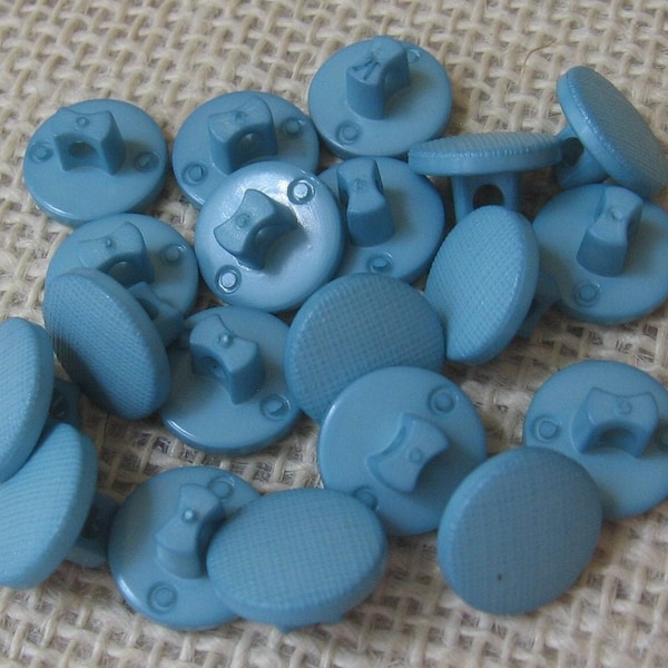 Small Blue 7/16 Inch Shank Buttons, Round Plastic Crosshatch Tops, Light Turquoise, Doll Clothing Dress Button, NotOnlyButtons