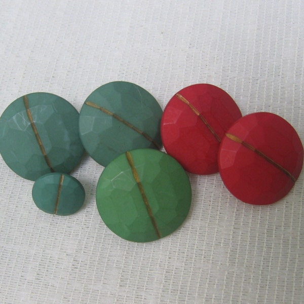 6 Faceted Red and Green Plastic Shank Button Assortment, 7/8 Inch and 1/2 Inch Buttons, Christmas Shell Look, Party Trim, NotOnlyButtons