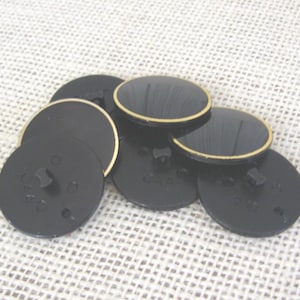 Black with Gold Trim Plastic Shank Buttons, Set of 7, Jacket Vest Formal Ware, 1 1/16 inch, Sewing Notion, NotOnlyButtons
