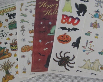 Halloween Stickers 12 Full Sheets, Pumpkins Cats Spiders Bats Ghosts, Vintage Hallmark, NotOnlyButtons