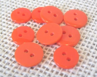9 Orange Plastic Buttons, 1/2 Inch and 3/8 Inch sizes, Round 2 Holes, Kids Doll Clothing, Halloween Crafts, NotOnlyButtons