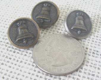Liberty Bell Metal Shank Buttons, Gold & Silver Toned, 5/8 Inch, Set of 3, Patriotic Americana, 250th Birthday, NotOnlyButtons