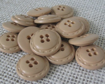 Taupe Brown 3/4 Inch Plastic Round 4 Hole Buttons, Light Brown Tan with Stitched Edge, NotOnlyButtons