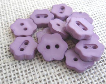 13 Purple Flower Buttons, 5/8" Plastic 2-Hole Sewing Notion, Sweater Blouse Top Replacement Button, NotOnlyButtons
