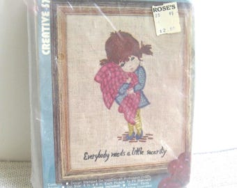 Moppet Stamped Crewel Embroidery Kit, Complete Unopened with Brown Plastic Frame, DIY Crafting Gift, NotOnlyButtons