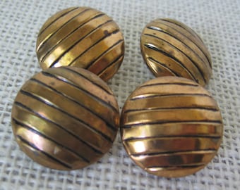 4 Dark Gold Ridged Metal Shank Buttons, 7/8 Inch, Grunge Vintage Worn Look, Jacket Vest Coat Fasteners, NotOnlyButtons