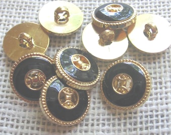 9 Gold & Black Shank Buttons, 3/4 Inch Sewing Notion with tiny Bow, Formal Blouse Top Sweater, Fastener, NotOnlyButtons