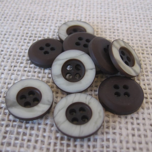 Brown and White Striped 5/8 Inch Button, 4 Hole Plastic, Decorative Sewing Notion, Two Tone Circle Crafting Button, NotOnlyButtons
