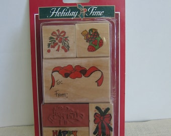 Christmas Rubber Stamp Set, Vintage 1999 NEW Unopened Set of 6, Rubber Stamping Cards Banners Journals Crafting, NotOnlyButtons
