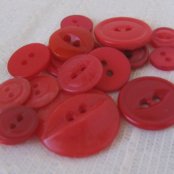 16 Vintage Red Cat's Eye Buttons, Mixed Lot, Assorted Sizes and Colors, 2 Hole Plastic Button, NotOnlyButtons