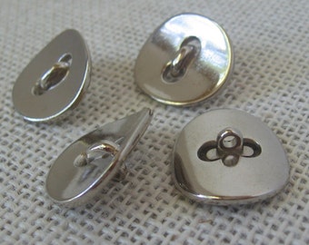 4 Heavy Silver Toned Metal Buttons, Oval Button with Shank, Jacket Vest Buttons, Mechanical Grunge Look, NotOnlyButtons