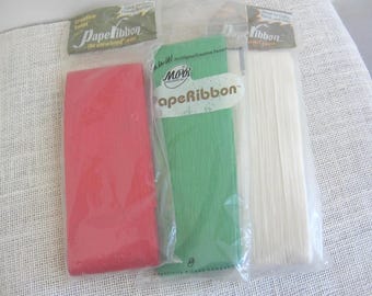 Christmas Flat Paper Crafting Ribbon, Vintage Red White Green, 2.5 Inch Wide, 18 Yards, 3 New Old Stock Packs, NotOnlyButtons