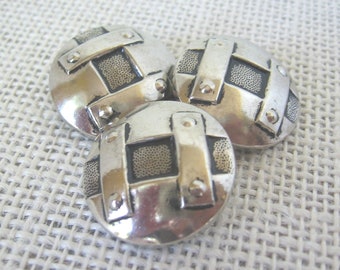 3 Silver Toned Metal Shank Buttons, 1 Inch Round, Grunge Costume Trim, Sewing Notion, NotOnlyButtons