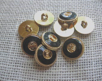 9 Gold & Black 3/4 Inch Shank Buttons, Sewing Notion with tiny Bow, Formal Blouse Top Sweater, Fastener, NotOnlyButtons