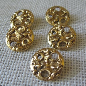 5 Gold Toned Metal Shank 7/8 Inch Buttons with Holes, Round Molten Gold Look, Heavy Sturdy Solid Button, NotOnlyButtons