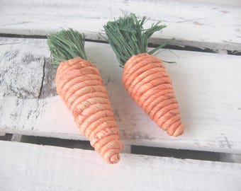 Raffia Carrots, Orange Easter Decor, Wreath Embellishment, Set of 2, 5-5.5 Inches, DIY Crafts, NotOnlyButtons