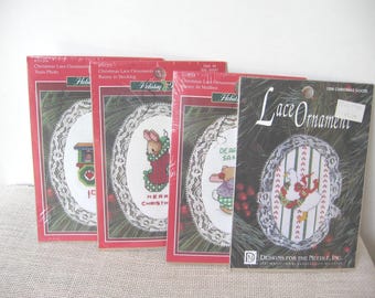 Vintage Christmas Ornament Cross Stitch Kit, Lace Trim, You Pick, NotOnlyButtons