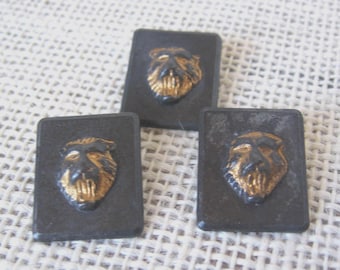 3 botones metálicos con cabeza de león, negros y dorados, diseño 3D en relieve, para disfraces, NotOnlyButtons