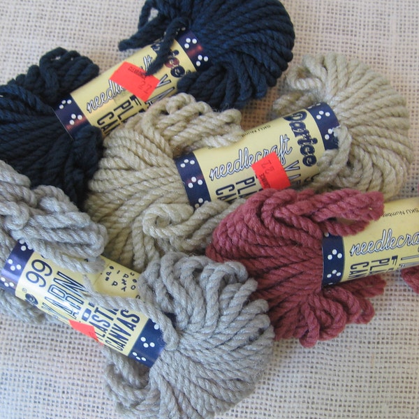 Darice Needlecraft Yarn for Plastic Canvas, Lot of 4 Colors, 20+/- Yards Each, Gray Blue Tan Brown, NotOnlyButtons