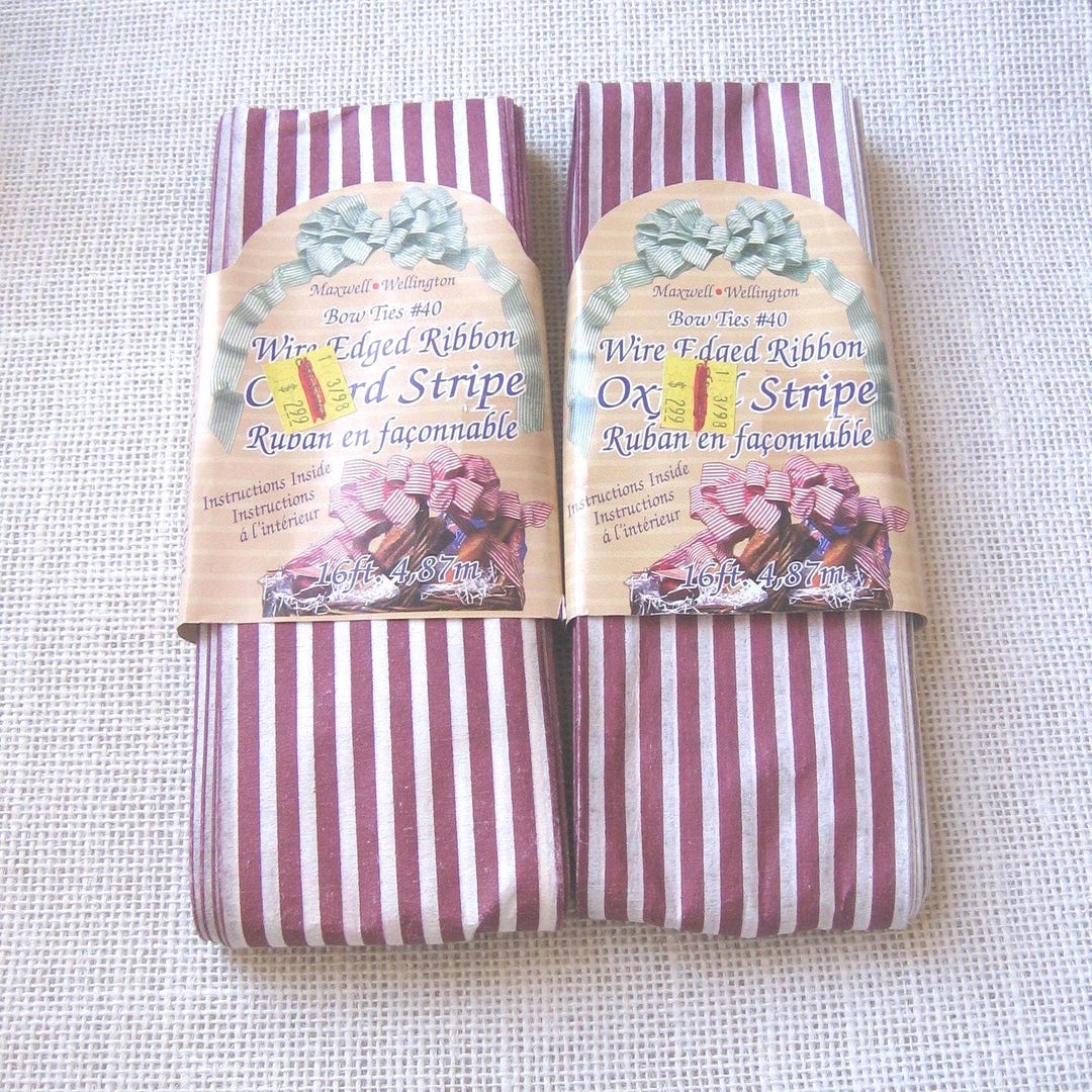 Striped Paper Ribbon Vintage Cranberry Striped Paper Ribbon: 10 Yards Wired Edge ...