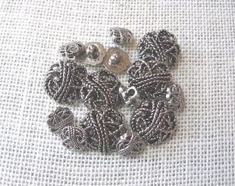 Silver Shank Buttons with Woven Rope Tops, 2 Sizes, 15 Pieces, Blouse Top Dress Fasteners, NotOnlyButtons
