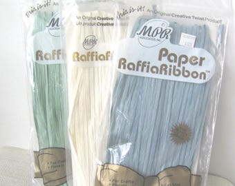 Vintage Paper Raffia Ribbon: Blue, White & Mint Green - 3 Packs, NotOnlyButtons