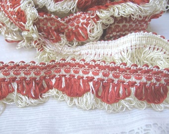 Beige & Rust Loop Fringe Trim, 1 3/8 Inch Wide, 2 1/3 Yards Upholstery Border, NotOnlyButtons