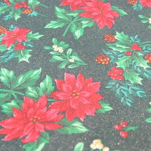 Glittered Poinsettia Fabric Remnants 2 pieces: Red, Green, Gold - 1/2 Yard Cotton, NotOnlyButtons