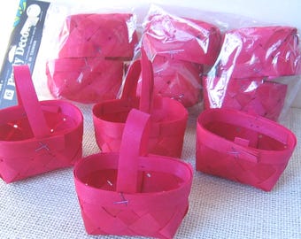 Hot Pink Chip Wood Baskets, Easter Crafts, Small Doll Baskets - Lot of 10, NotOnlyButtons