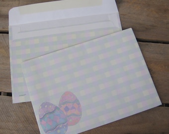 10 Easter Egg Plaid Envelopes, 5 1/16" by 7 1/4", Pastel Colors, Purple and Green, NotOnlyButtons