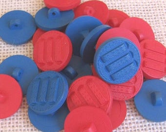 Red and Blue Shoe Lace Look Plastic Buttons, 34 pcs, 7/8 Inch, Novelty Costume Kids Crafts, NotOnlyButtons