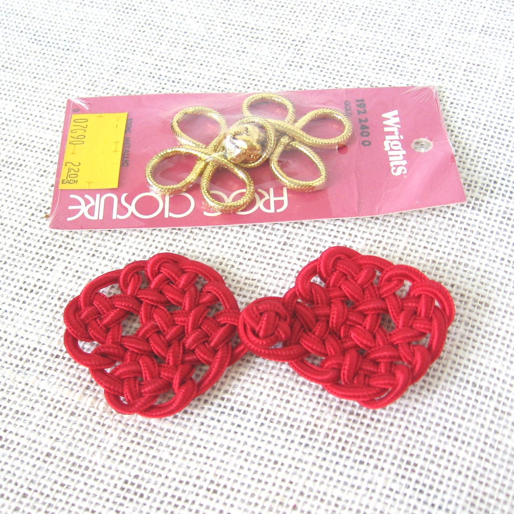 Sewing Frog Closures, Group of 2, Red and Gold, Sewing Trim Fastener, Clothing Costume Crafts, NotOnlyButtons