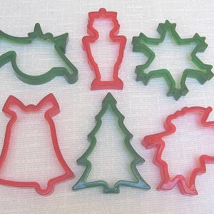 6 Christmas Cookie Cutters, Red & Green Hard Plastic, Baking Tool Gadget Gift for Baker, NotOnlyButtons